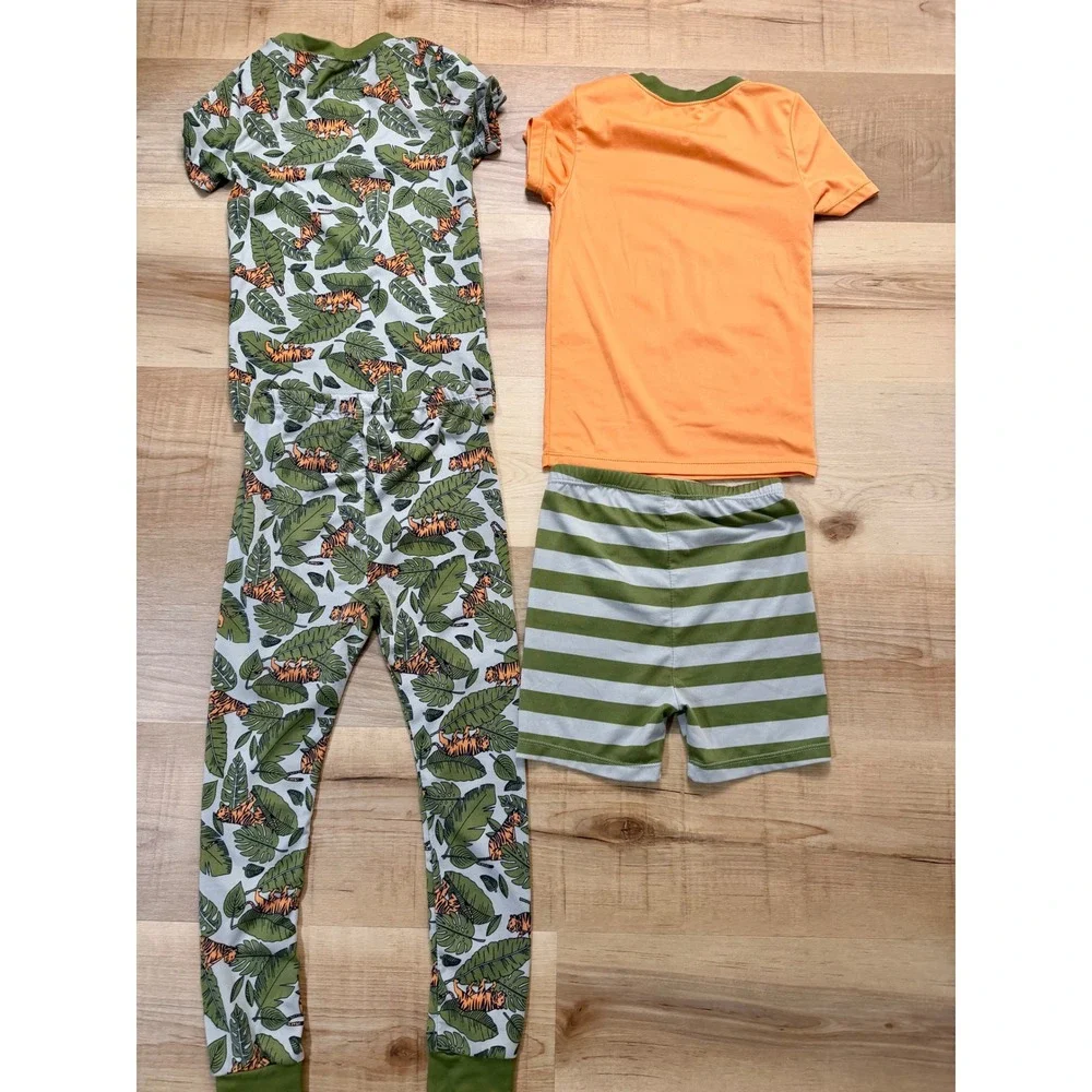 Cozy Jams Kids 4 Piece Pajama Set Tiger Jungle Wild Life Crew Orange Green 5T